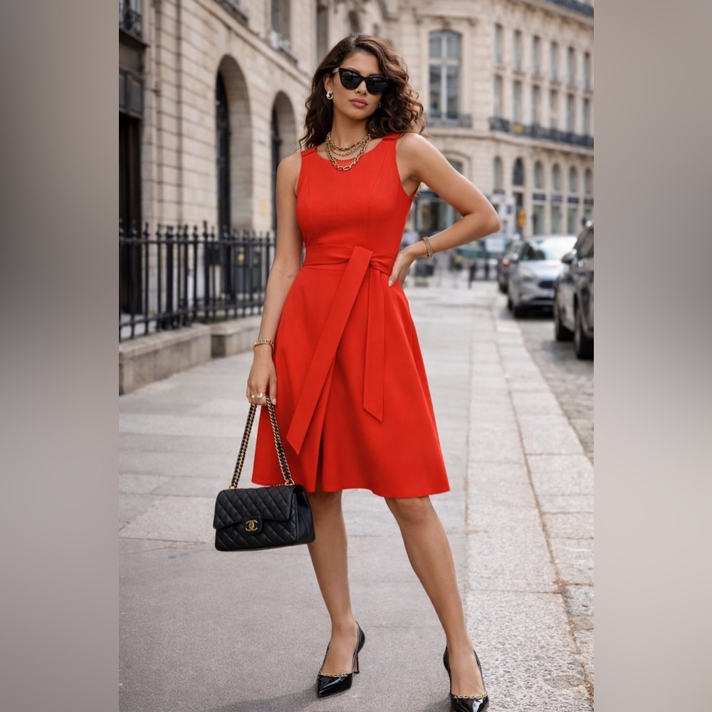Karen Millen Vibrant Red Midi Dress – Timeless Chic